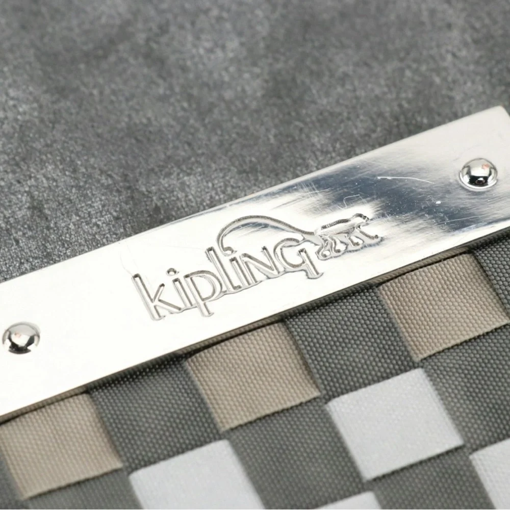 KIPLING GRAY LEATHER WITH NYLON WEAVE ACCENTS "CARLISA" TOTE SHOULDER BAG - Picture 8 of 10